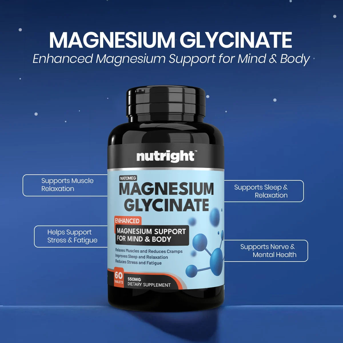 Magnesium Glycinate 550mg – Muscle, Sleep & Relaxation Support Secondary image