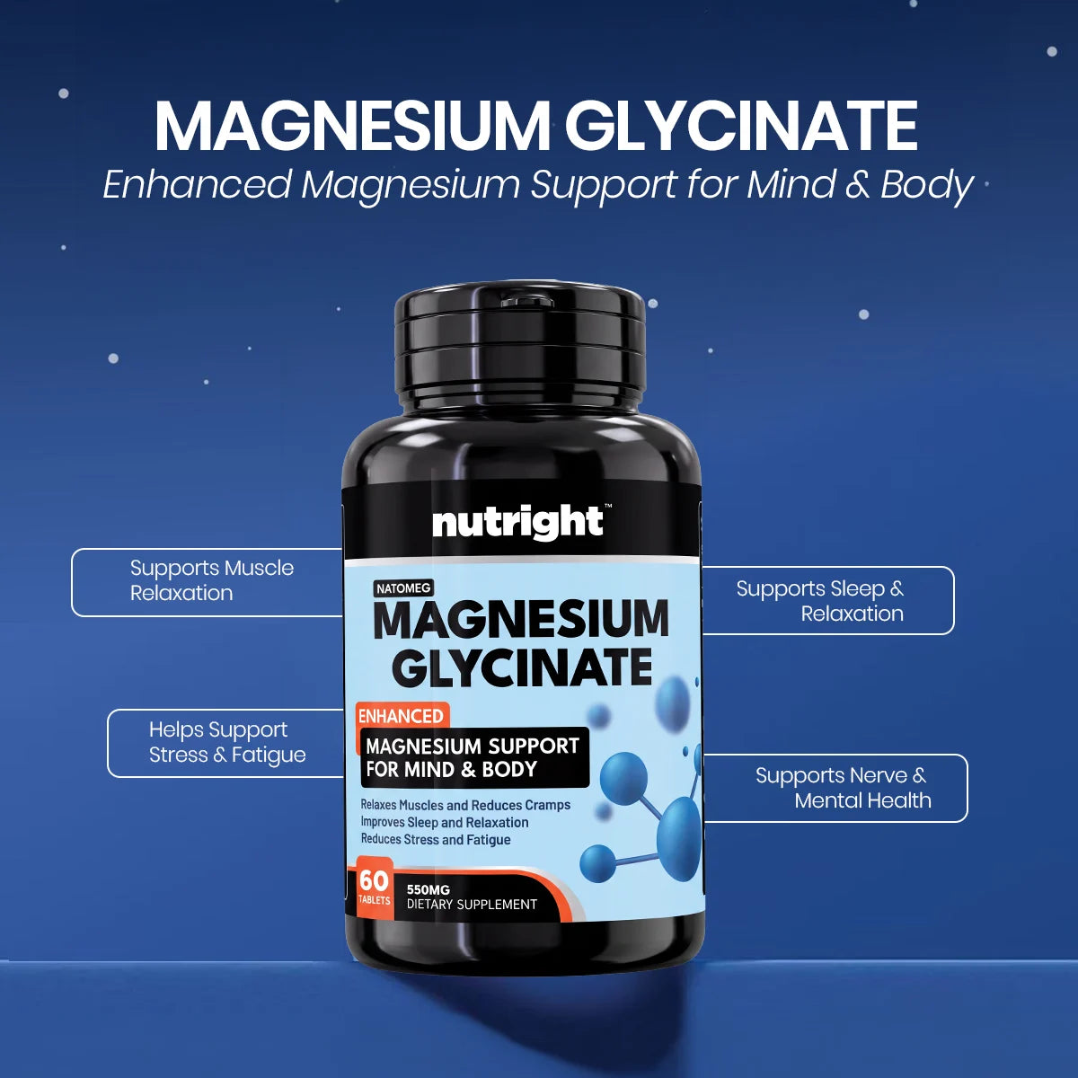 Magnesium Glycinate 550mg – Muscle, Sleep & Relaxation Support